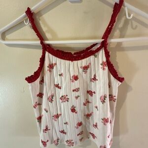 Floral Red and White kids Top **pet friendly home**
